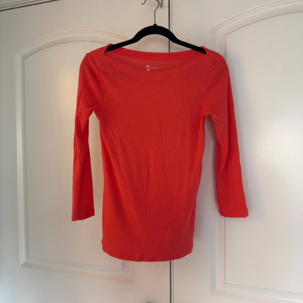 Gap The Bowery Super Soft Boatneck Top Coral Orange 3/4 Sleeve Small Petite